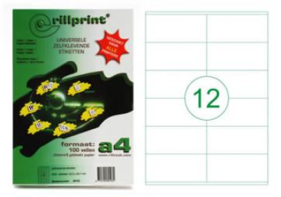 Этикетки самоклеющиеся универсальные Rillprint А4, 70x67,7 мм., 12 этикеток на листе, упаковка – 100 листов.