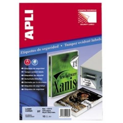 Гарантийные белые этикетки APLI SECURITY из полиэстера, А4, 45,7х21,2мм., 48 этикеток на листе, упаковка - 10 листов.